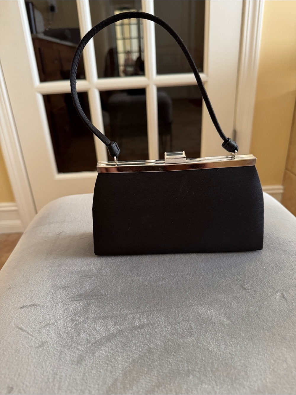 Classic Black Evening Handbag with Silver Frame